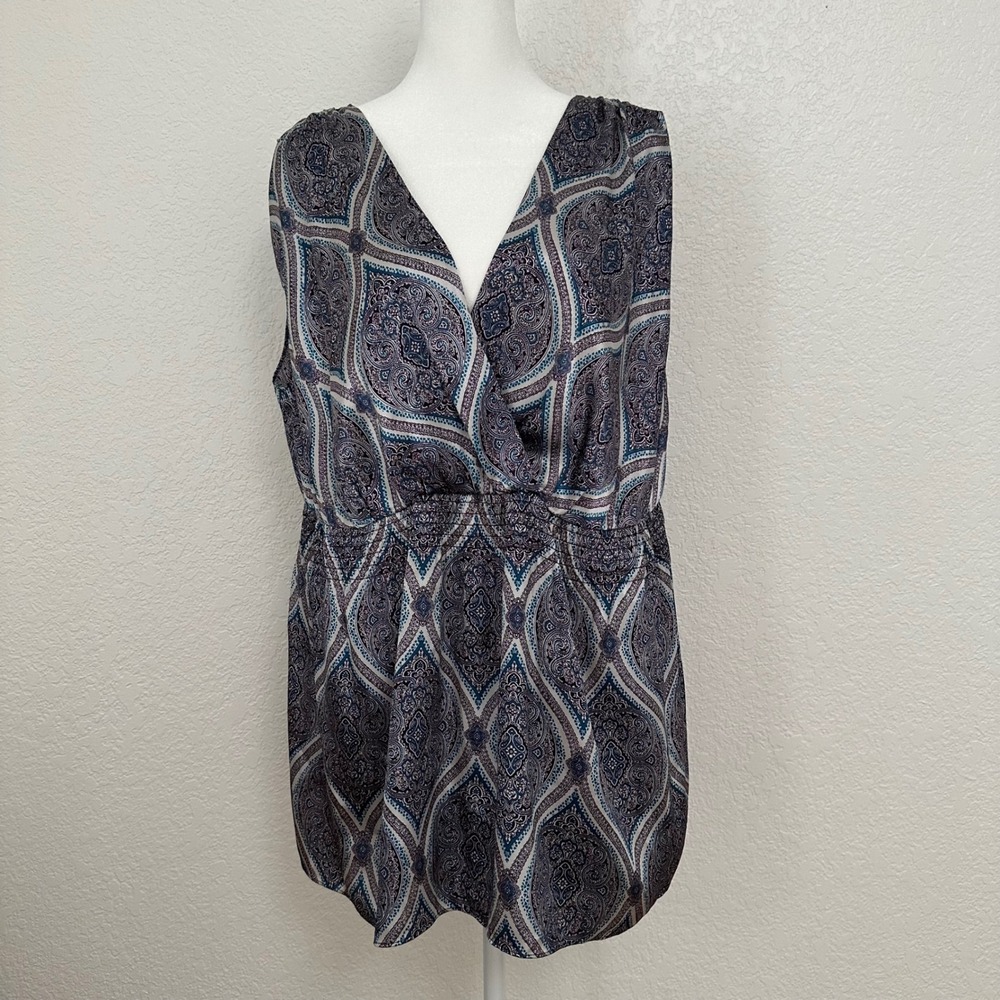 Daisy Fuentes Boho Tunic Sleeveless Blouse Women 1X Purple Paisley‎ Artsy Indie